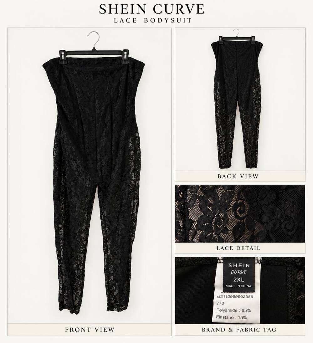 Shein Curve Black Lace Strapless Bandeau Jumpsuit Size 2XL